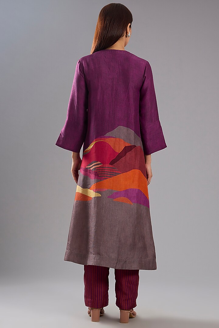 Wine Dupion Silk Abstract Printed Kurta Set by CLOS at Pernia's Pop Up Shop