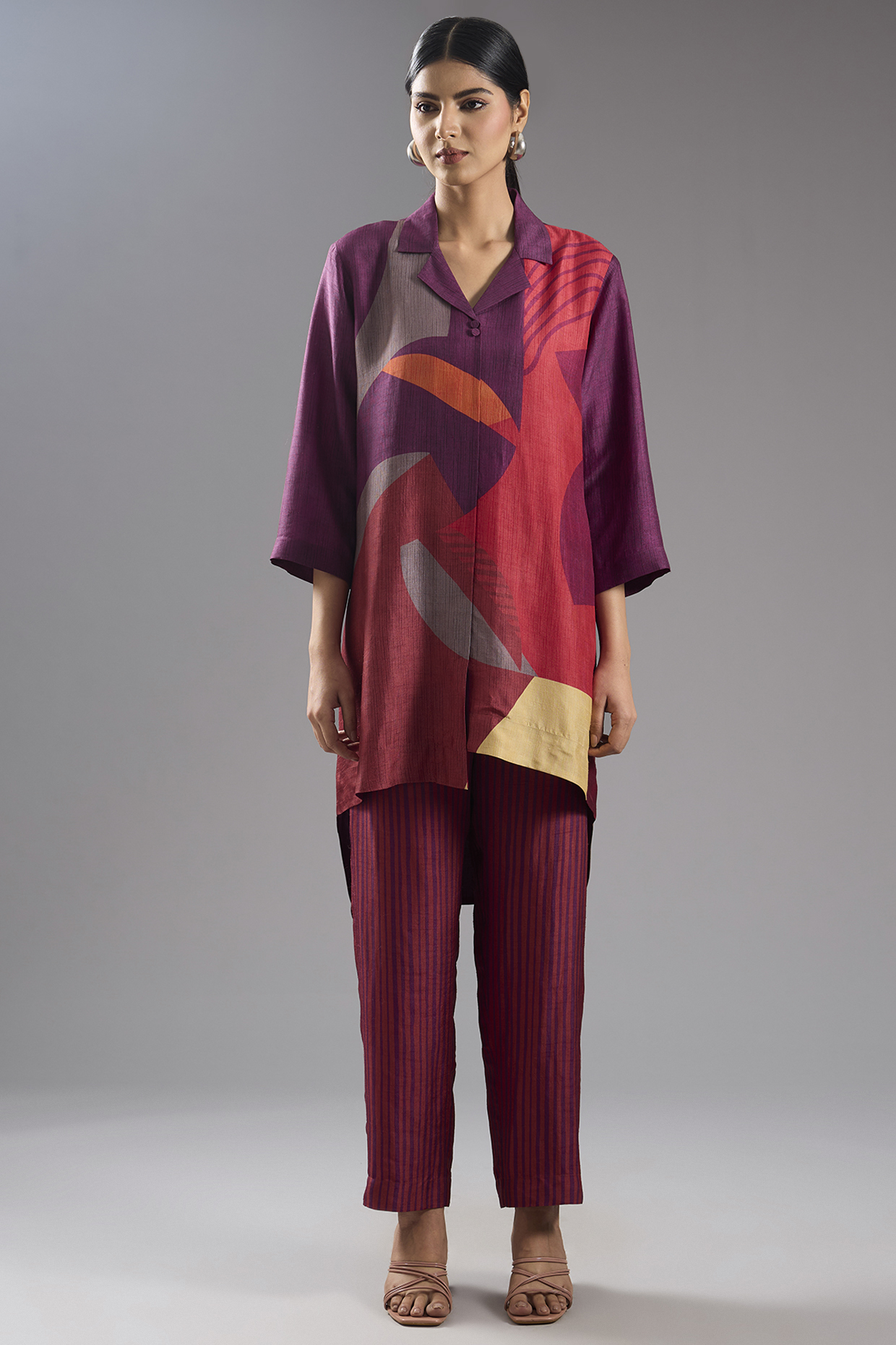 Wine Dupion Silk Abstract Printed Kurta Set by CLOS at Pernia's Pop Up Shop