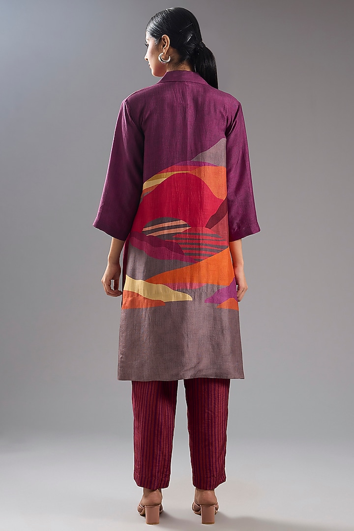 Wine Dupion Silk Abstract Printed Kurta Set by CLOS at Pernia's Pop Up Shop