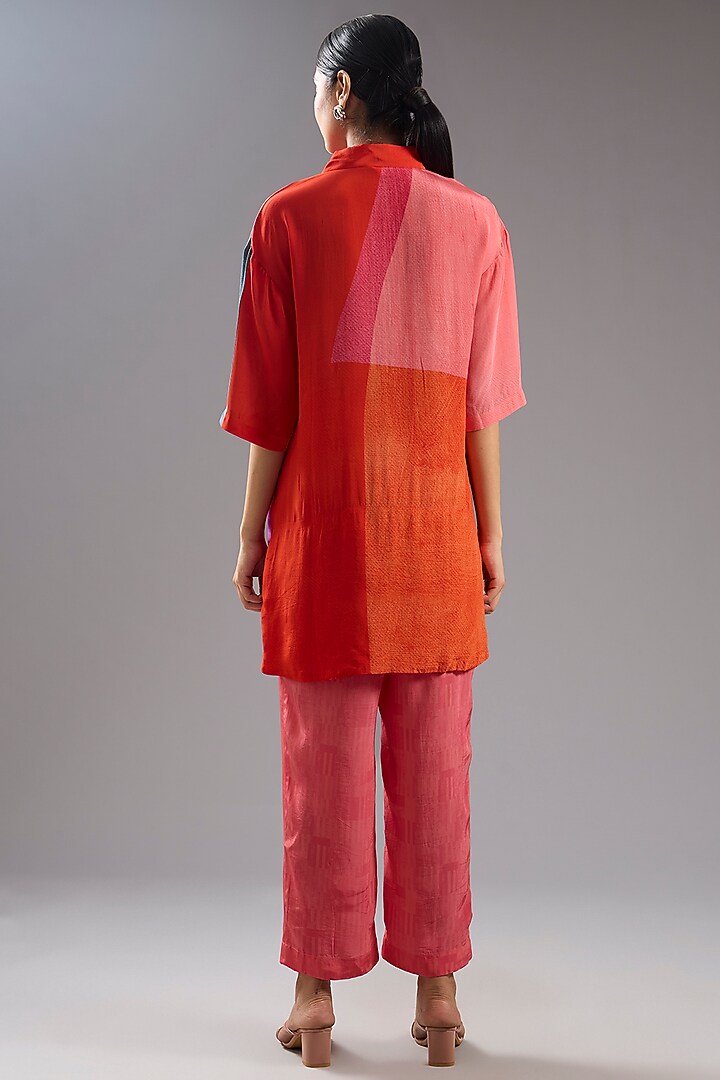 Red Silk Crepe Abstract Printed Tunic Kurta Set by CLOS at Pernia's Pop Up Shop