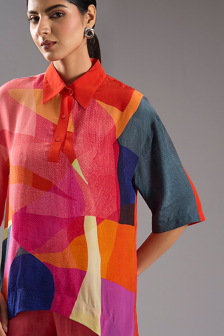 Red Silk Crepe Abstract Printed Tunic Kurta Set by CLOS at Pernia's Pop Up Shop