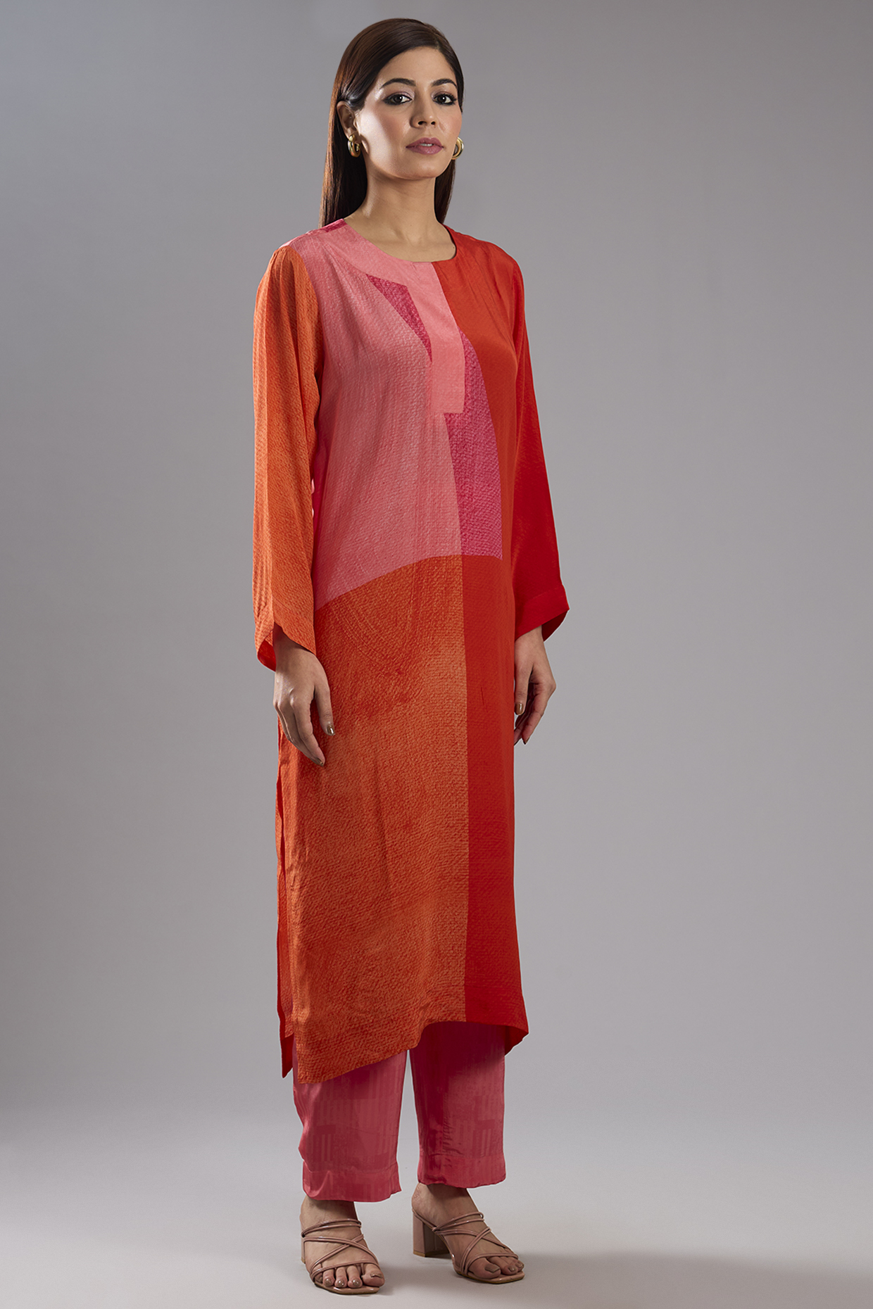Red Silk Crepe Abstract Printed Tunic Kurta Set by CLOS at Pernia's Pop Up Shop