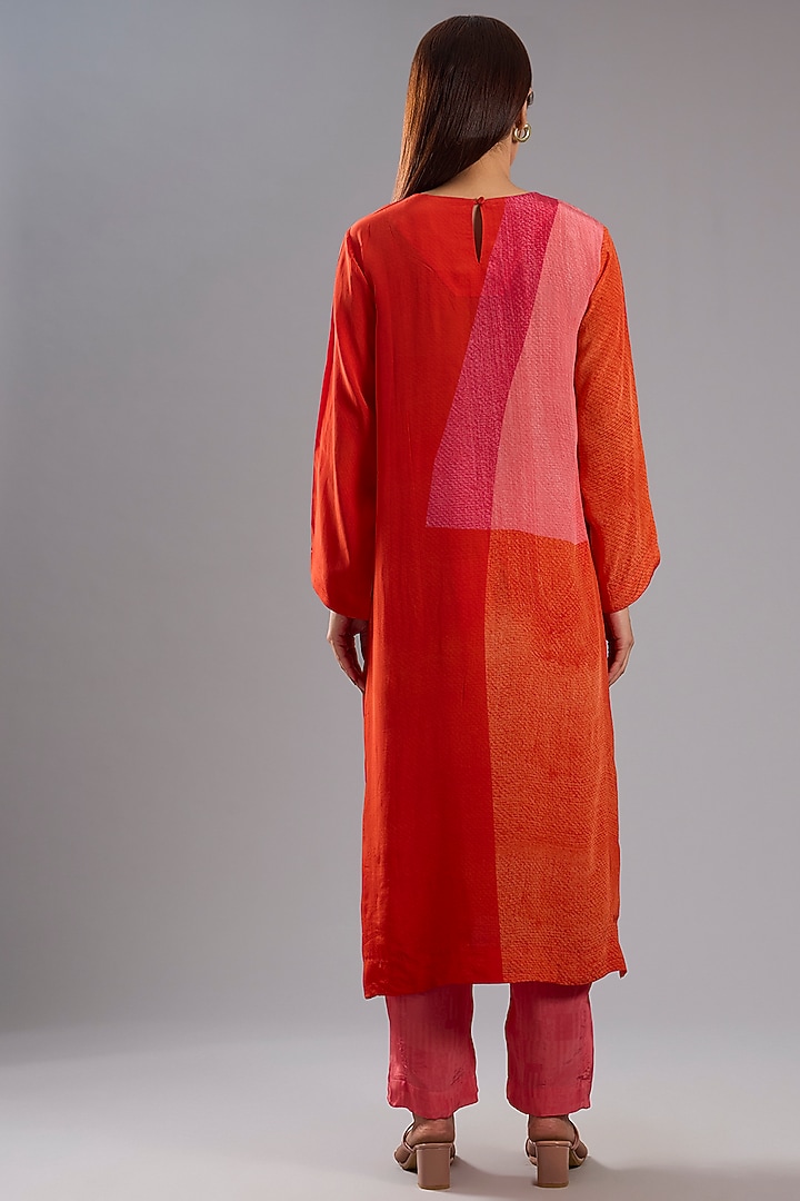 Red Silk Crepe Abstract Printed Tunic Kurta Set by CLOS at Pernia's Pop Up Shop