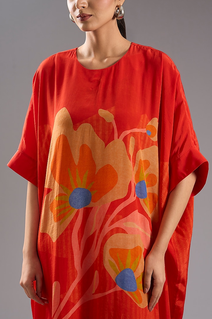 Red Silk Crepe Abstract Printed Tunic Kurta Set by CLOS at Pernia's Pop Up Shop