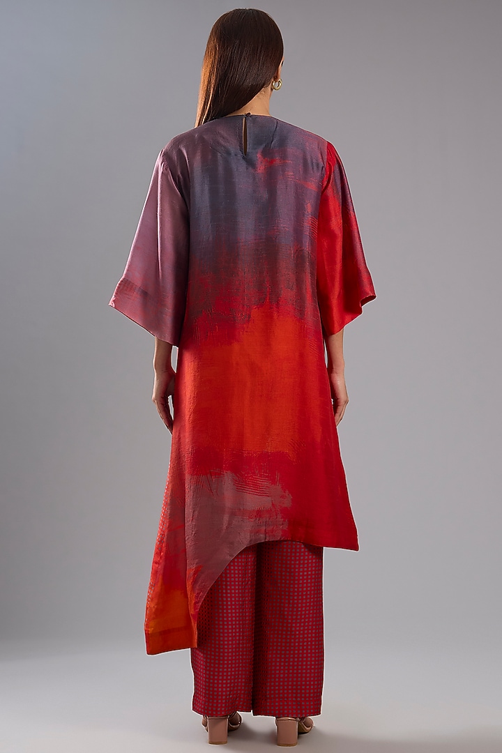 Red Dupion Silk Abstract Printed Kurta Set by CLOS at Pernia's Pop Up Shop