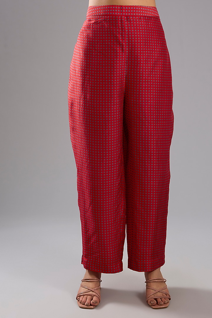 Red Dupion Silk Abstract Printed Kurta Set by CLOS at Pernia's Pop Up Shop