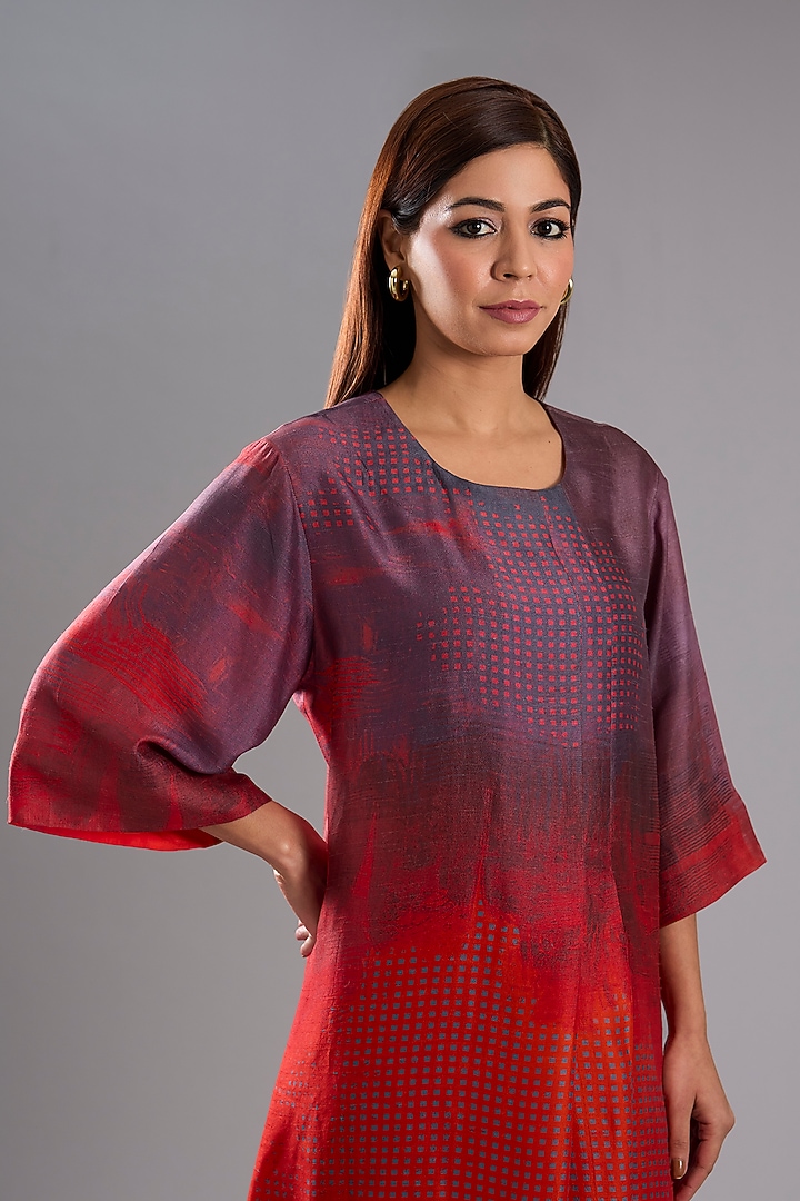 Red Dupion Silk Abstract Printed Kurta Set by CLOS at Pernia's Pop Up Shop