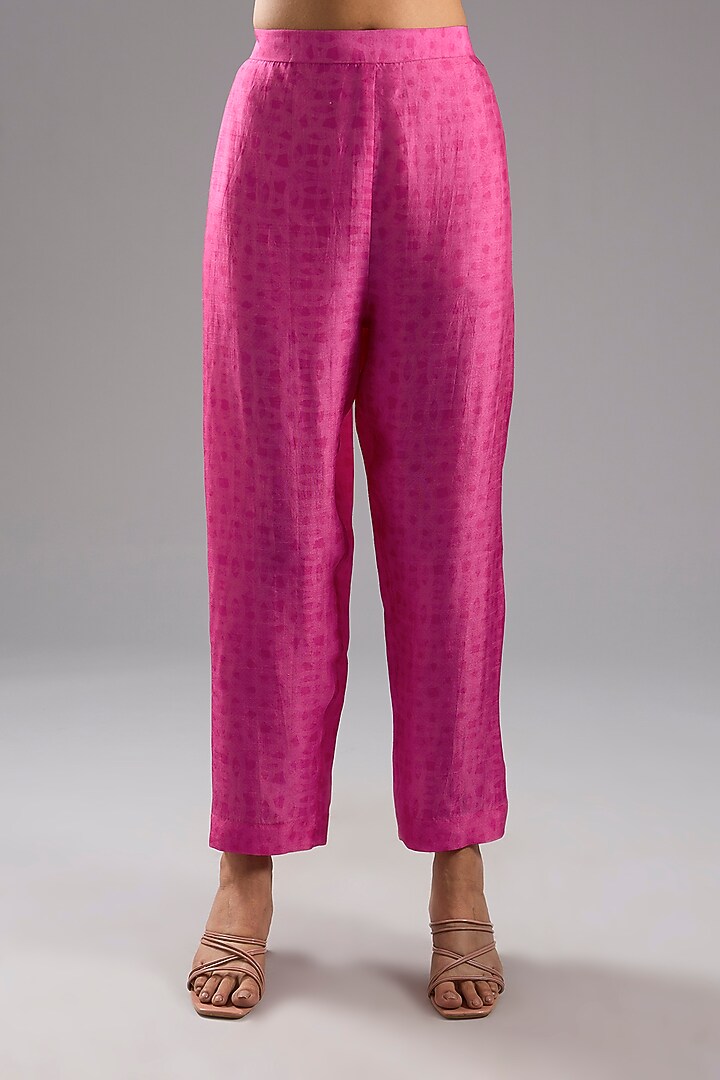 Pink Dupion Silk Abstract Printed Kurta Set by CLOS at Pernia's Pop Up Shop