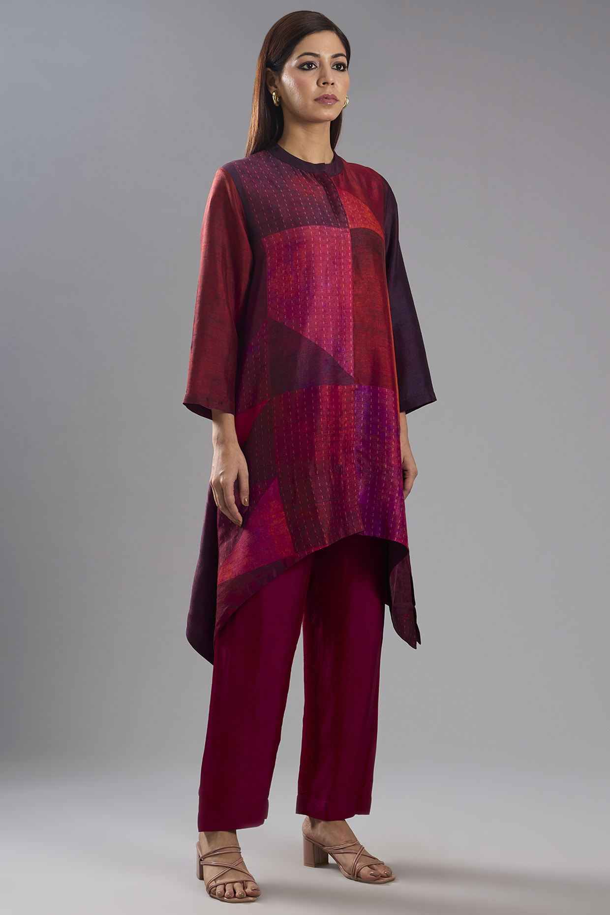Red Dupion Silk Abstract Printed Tunic Kurta Set by CLOS at Pernia's Pop Up Shop