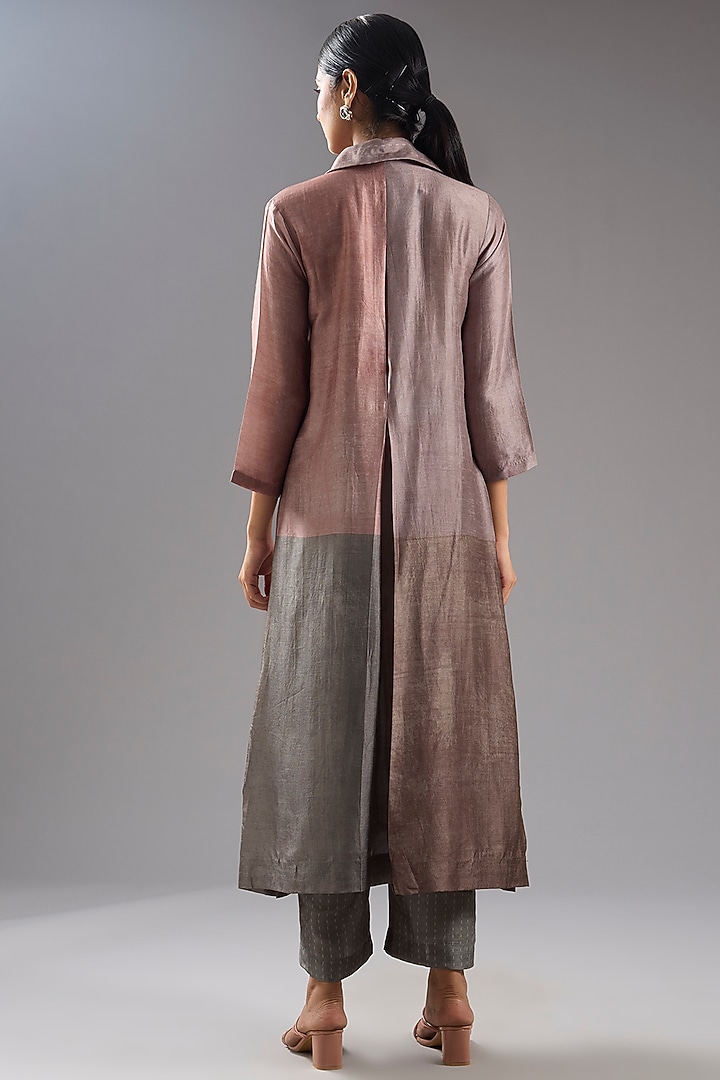 Grey Dupion Silk Abstract Printed Tunic Kurta Set by CLOS at Pernia's Pop Up Shop