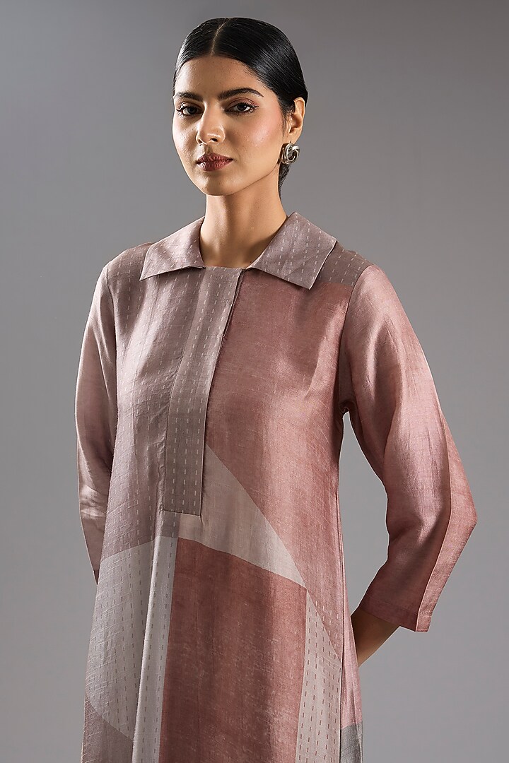 Grey Dupion Silk Abstract Printed Tunic Kurta Set by CLOS at Pernia's Pop Up Shop
