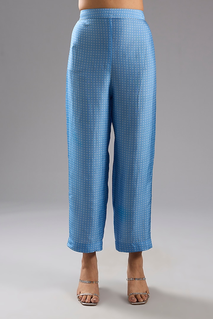 Blue Dupion Silk Abstract Printed Tunic Kurta Set by CLOS at Pernia's Pop Up Shop