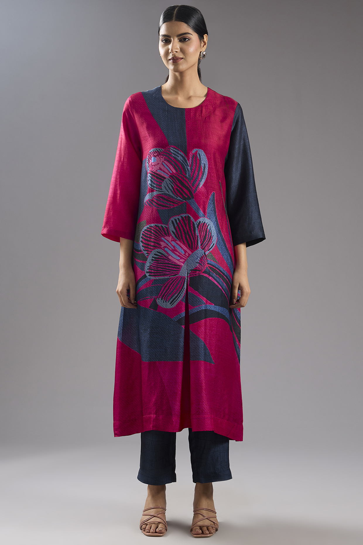 Multi-Colored Dupion Silk Abstract Printed Tunic Kurta Set by CLOS at Pernia's Pop Up Shop