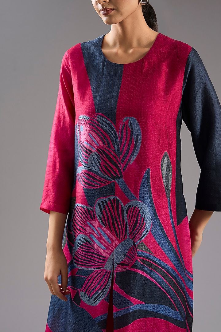 Multi-Colored Dupion Silk Abstract Printed Tunic Kurta Set by CLOS at Pernia's Pop Up Shop