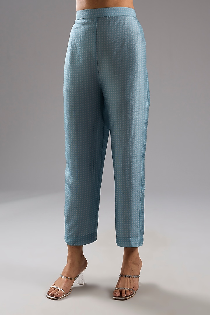 Blue Dupion Silk Abstract Printed Tunic Kurta Set by CLOS at Pernia's Pop Up Shop