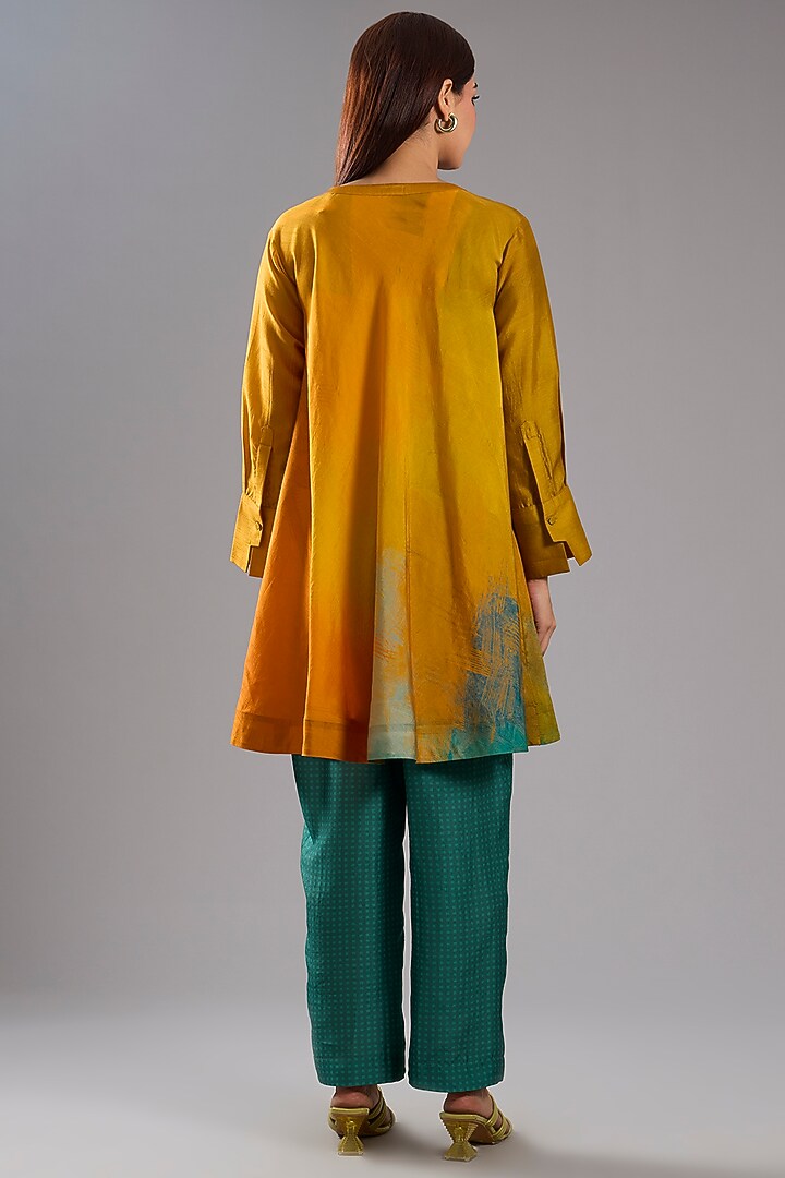 Orange Dupion Silk Abstract Printed Tunic Kurta Set by CLOS at Pernia's Pop Up Shop