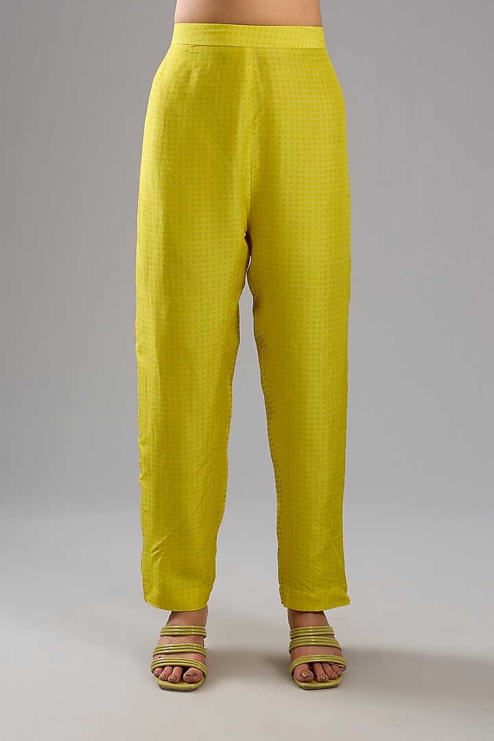 Yellow Dupion Silk Abstract Printed Tunic Kurta Set by CLOS at Pernia's Pop Up Shop