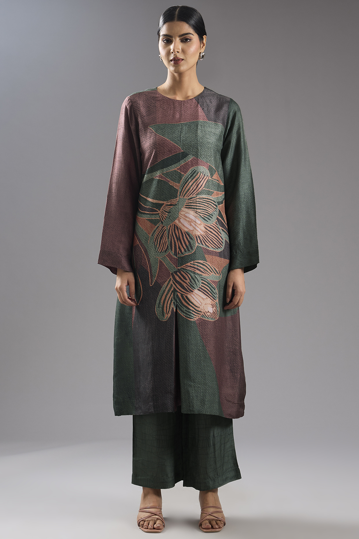 Multi-Colored Dupion Silk Abstract Printed Tunic Kurta Set by CLOS at Pernia's Pop Up Shop