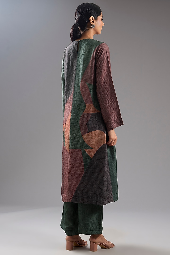 Multi-Colored Dupion Silk Abstract Printed Tunic Kurta Set by CLOS at Pernia's Pop Up Shop