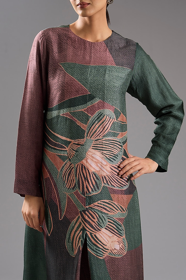 Multi-Colored Dupion Silk Abstract Printed Tunic Kurta Set by CLOS at Pernia's Pop Up Shop