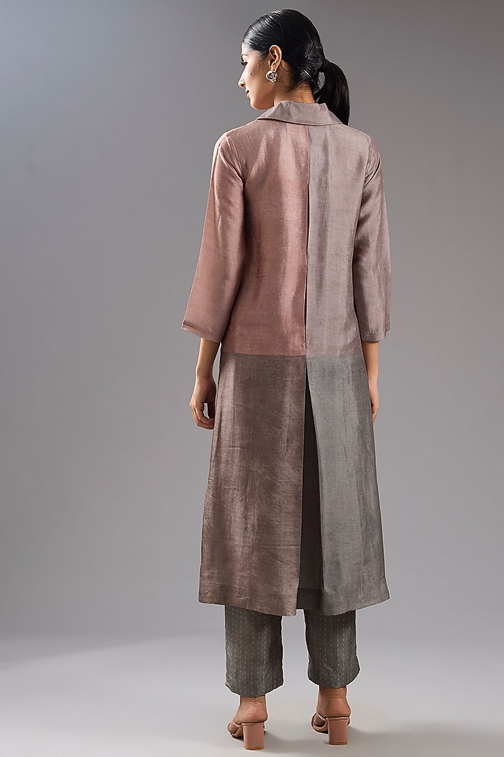 Grey Dupion Silk Abstract Printed Tunic Kurta Set by CLOS at Pernia's Pop Up Shop