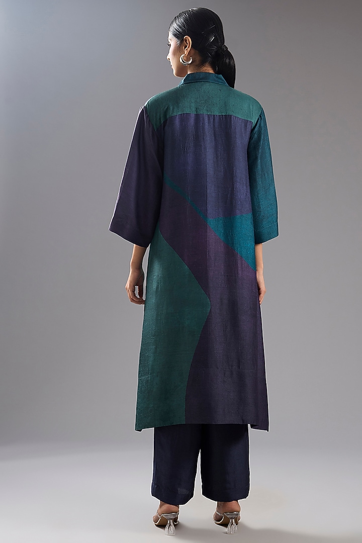 Blue Dupion Silk Abstract Printed Kurta Set by CLOS at Pernia's Pop Up Shop