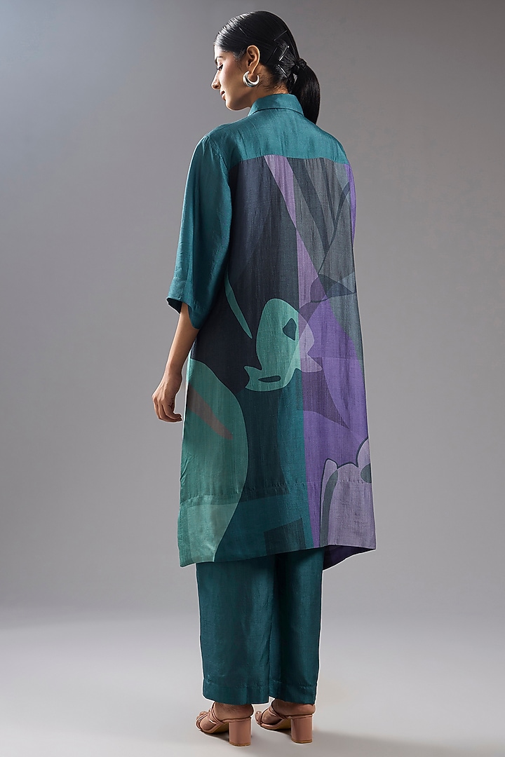 Green Dupion Silk Abstract Printed Kurta Set by CLOS at Pernia's Pop Up Shop