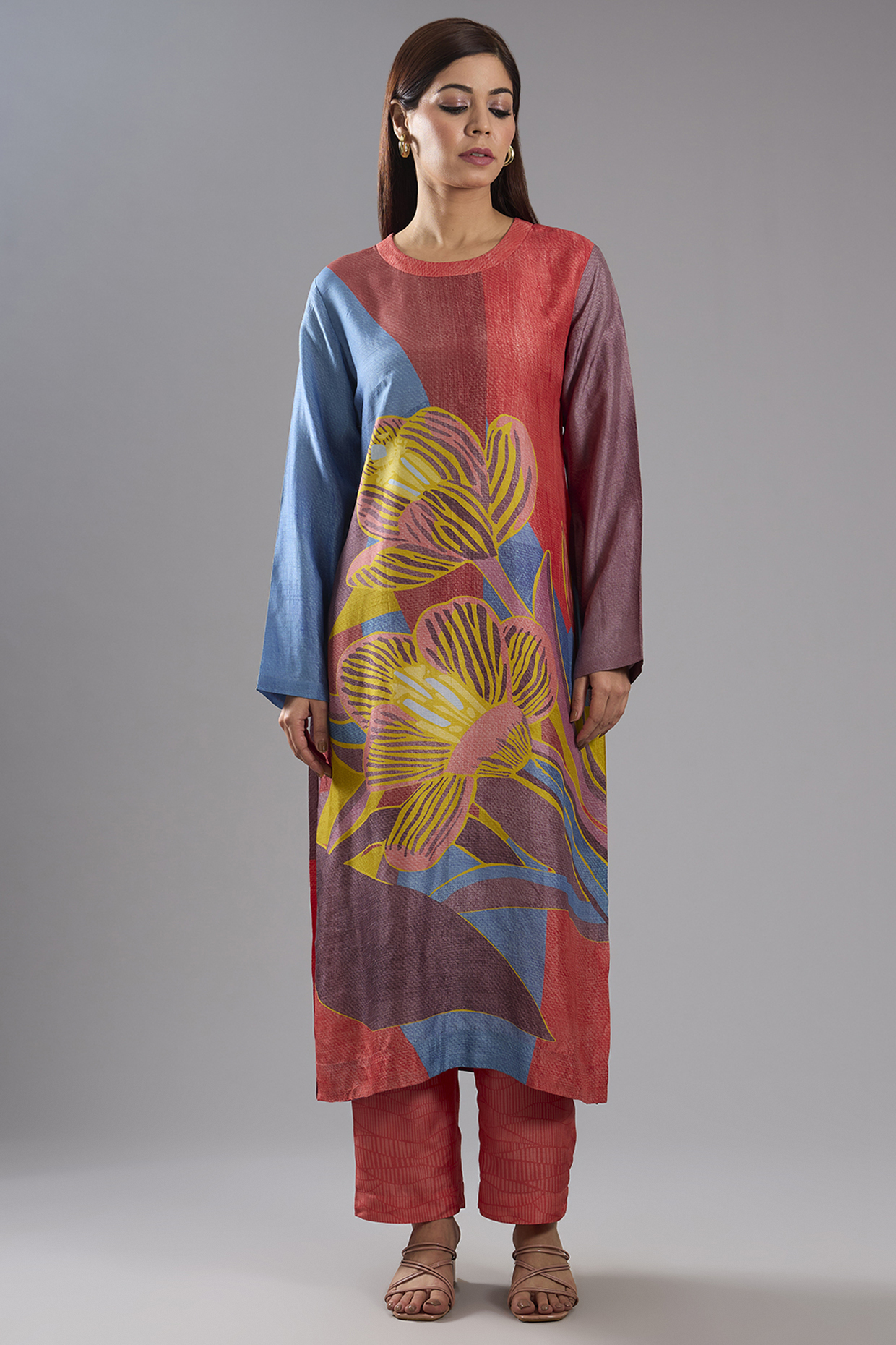 Multi-Colored Dupion Silk Abstract Printed Tunic Kurta Set by CLOS at Pernia's Pop Up Shop