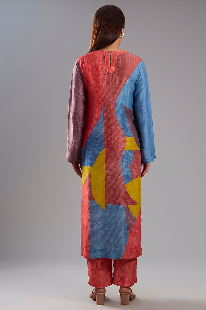 Multi-Colored Dupion Silk Abstract Printed Tunic Kurta Set by CLOS at Pernia's Pop Up Shop
