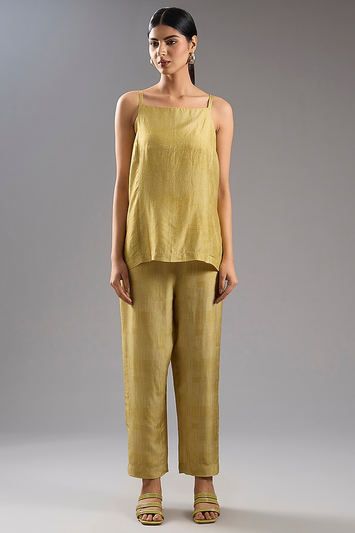 Yellow Dupion Silk Abstract Printed Tunic Kurta Set by CLOS at Pernia's Pop Up Shop