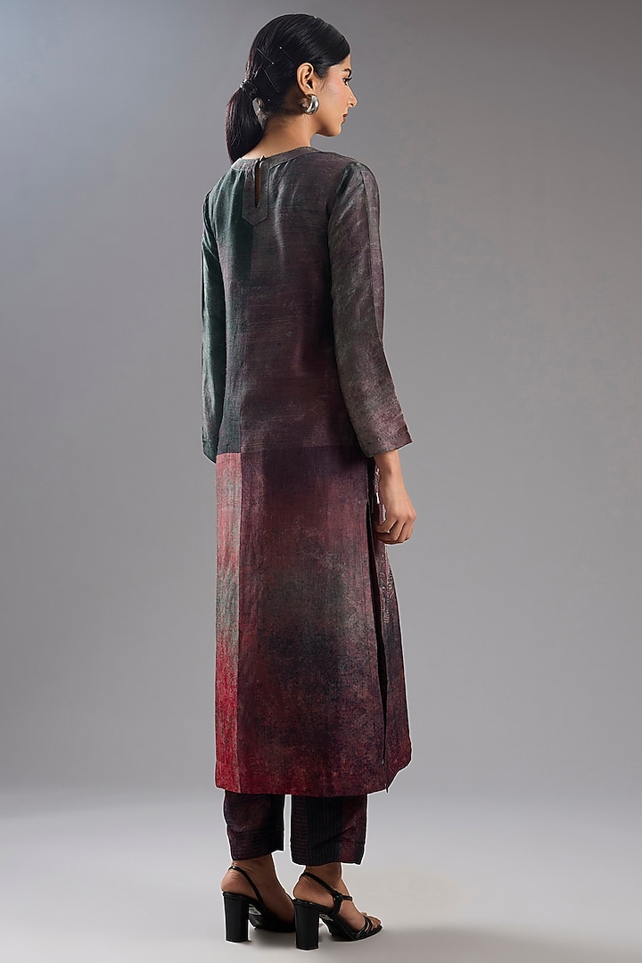 Multi-Colored Dupion Silk Abstract Printed Tunic Kurta Set by CLOS at Pernia's Pop Up Shop