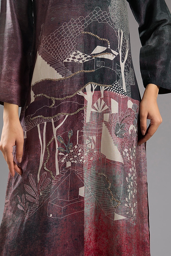 Multi-Colored Dupion Silk Abstract Printed Tunic Kurta Set by CLOS at Pernia's Pop Up Shop