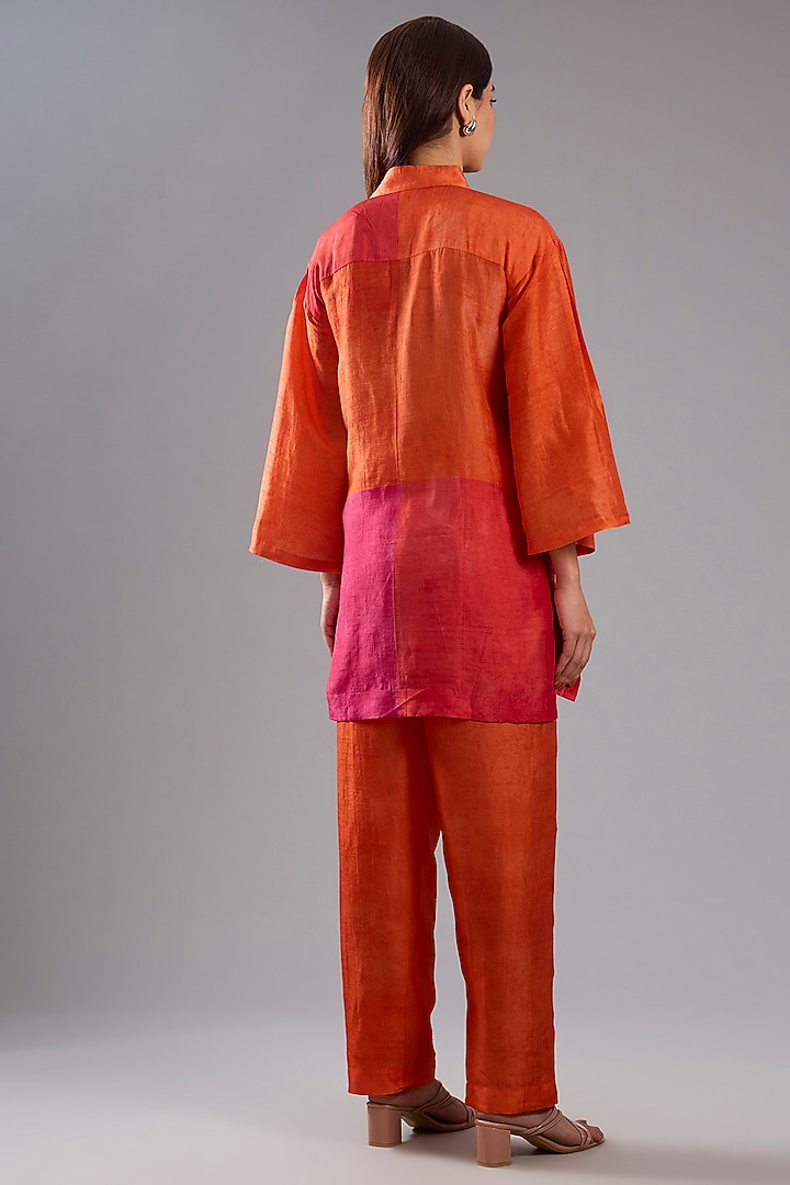 Orange Dupion Silk Abstract Printed Tunic Kurta Set by CLOS at Pernia's Pop Up Shop