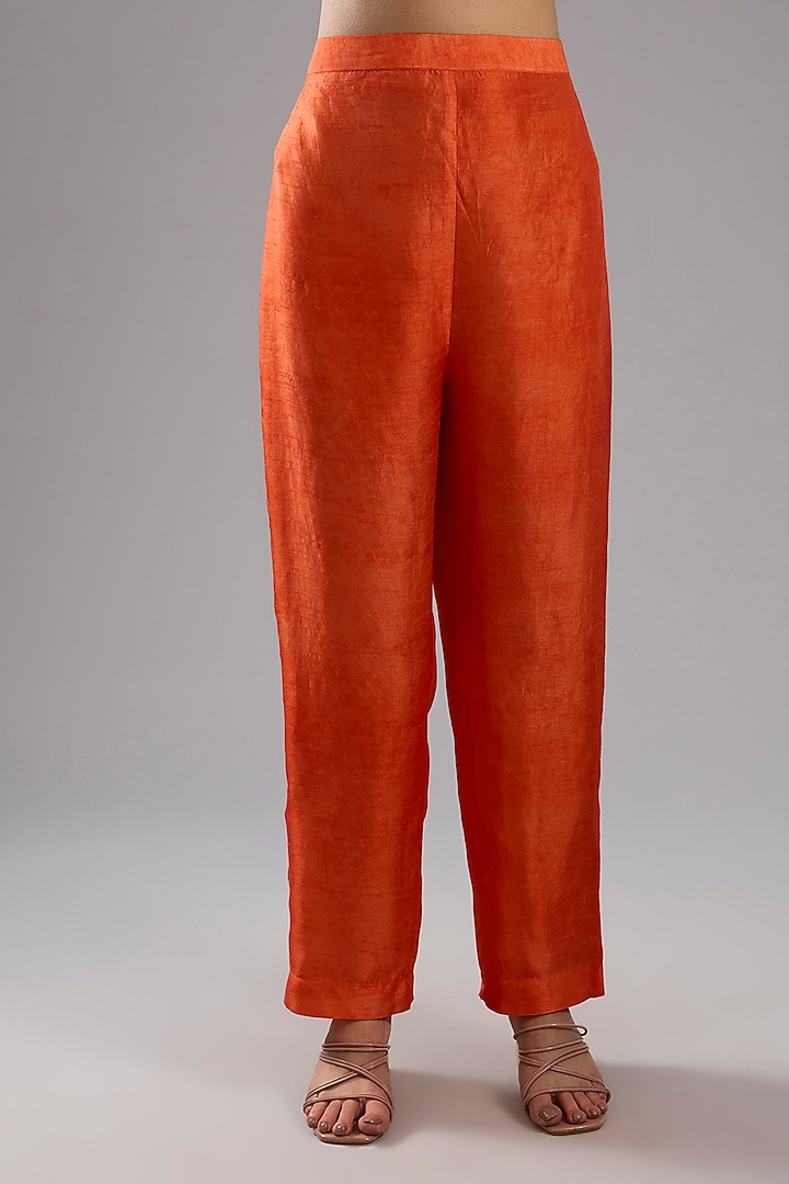 Orange Dupion Silk Abstract Printed Tunic Kurta Set by CLOS at Pernia's Pop Up Shop