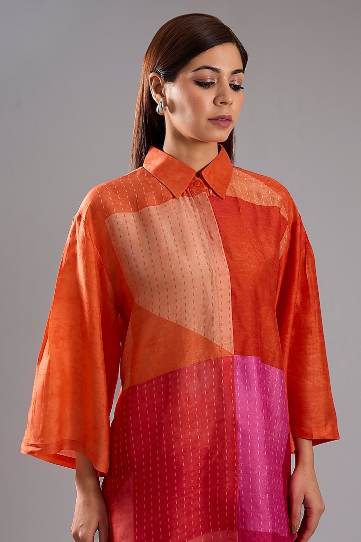 Orange Dupion Silk Abstract Printed Tunic Kurta Set by CLOS at Pernia's Pop Up Shop