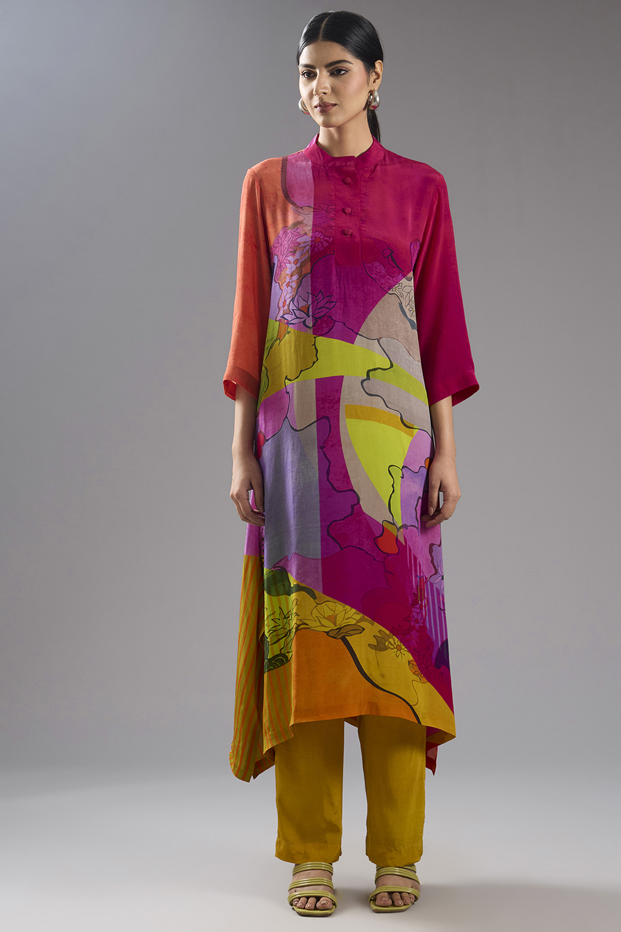 Multi-Colored Silk Crepe Abstract Printed Tunic Kurta Set by CLOS at Pernia's Pop Up Shop