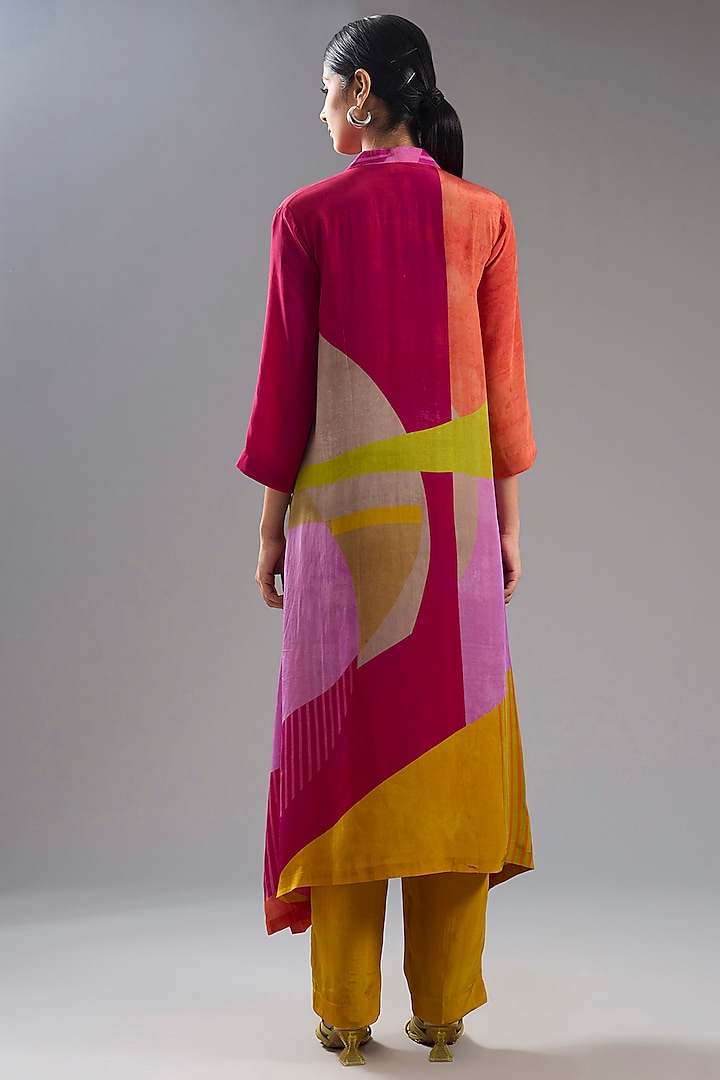 Multi-Colored Silk Crepe Abstract Printed Tunic Kurta Set by CLOS at Pernia's Pop Up Shop