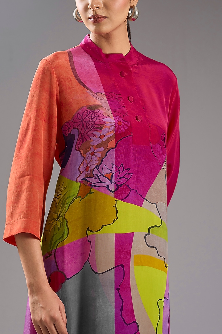 Multi-Colored Silk Crepe Abstract Printed Tunic Kurta Set by CLOS at Pernia's Pop Up Shop