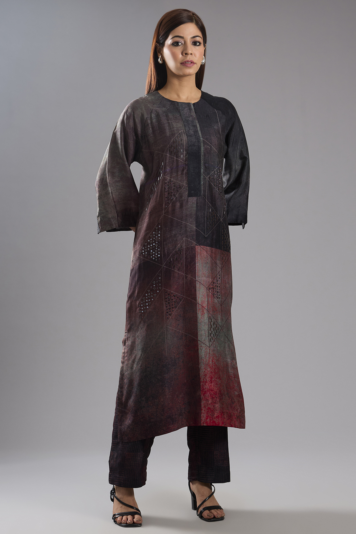 Multi-Colored Dupion Silk Abstract Printed Kurta Set by CLOS at Pernia's Pop Up Shop