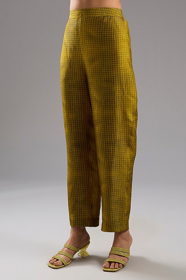 Yellow Dupion Silk Abstract Printed Kurta Set by CLOS at Pernia's Pop Up Shop