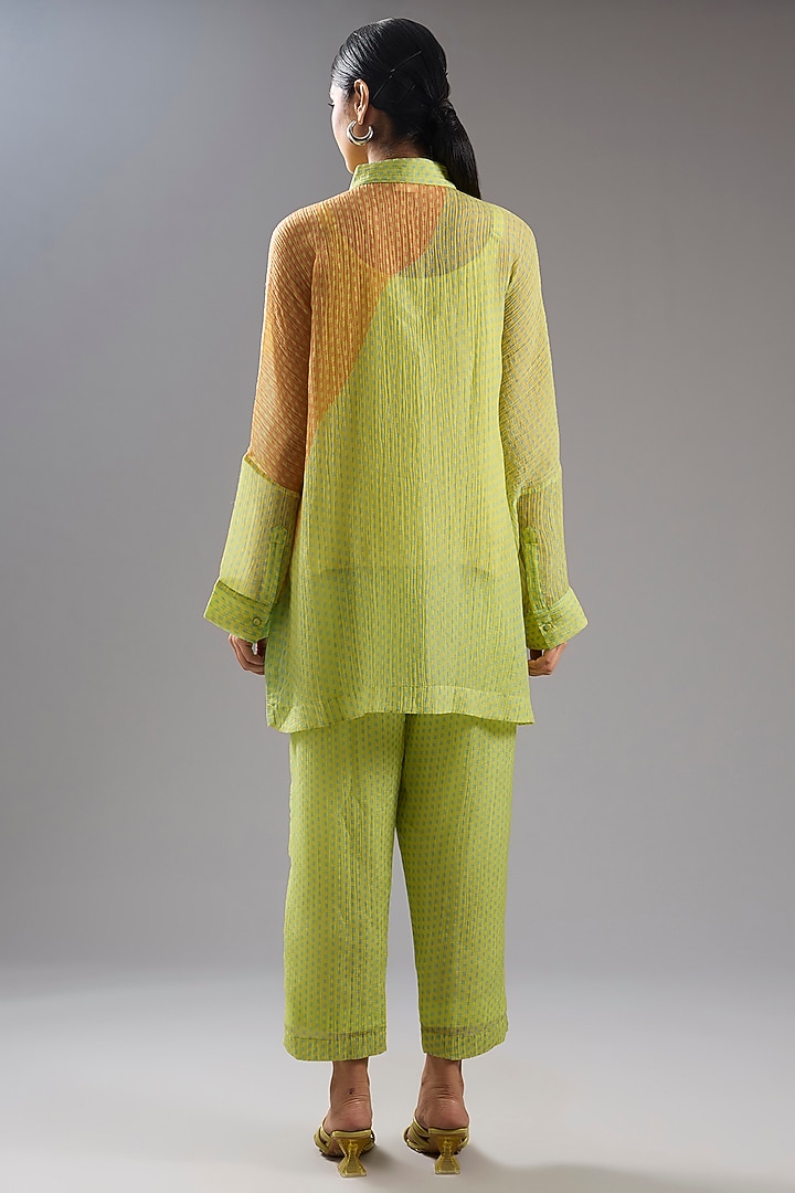 Yellow Shimmer Cupro Abstract Printed Tunic Kurta Set by CLOS at Pernia's Pop Up Shop