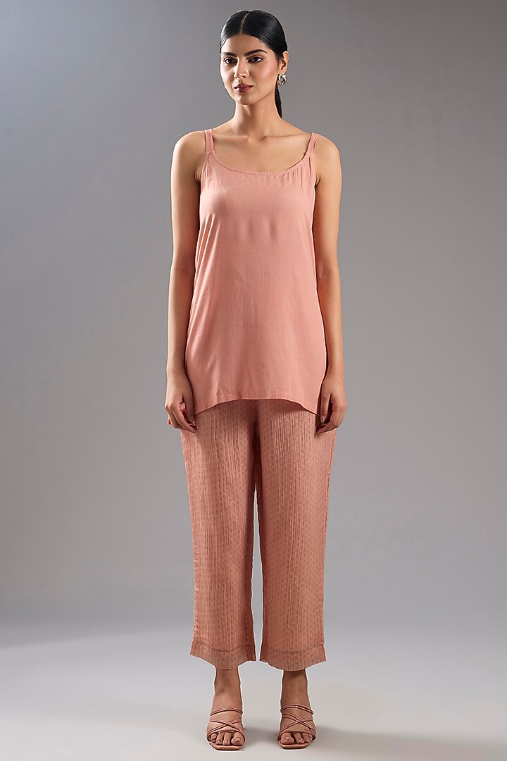 Peach Shimmer Cupro Abstract Printed Tunic Kurta Set by CLOS at Pernia's Pop Up Shop