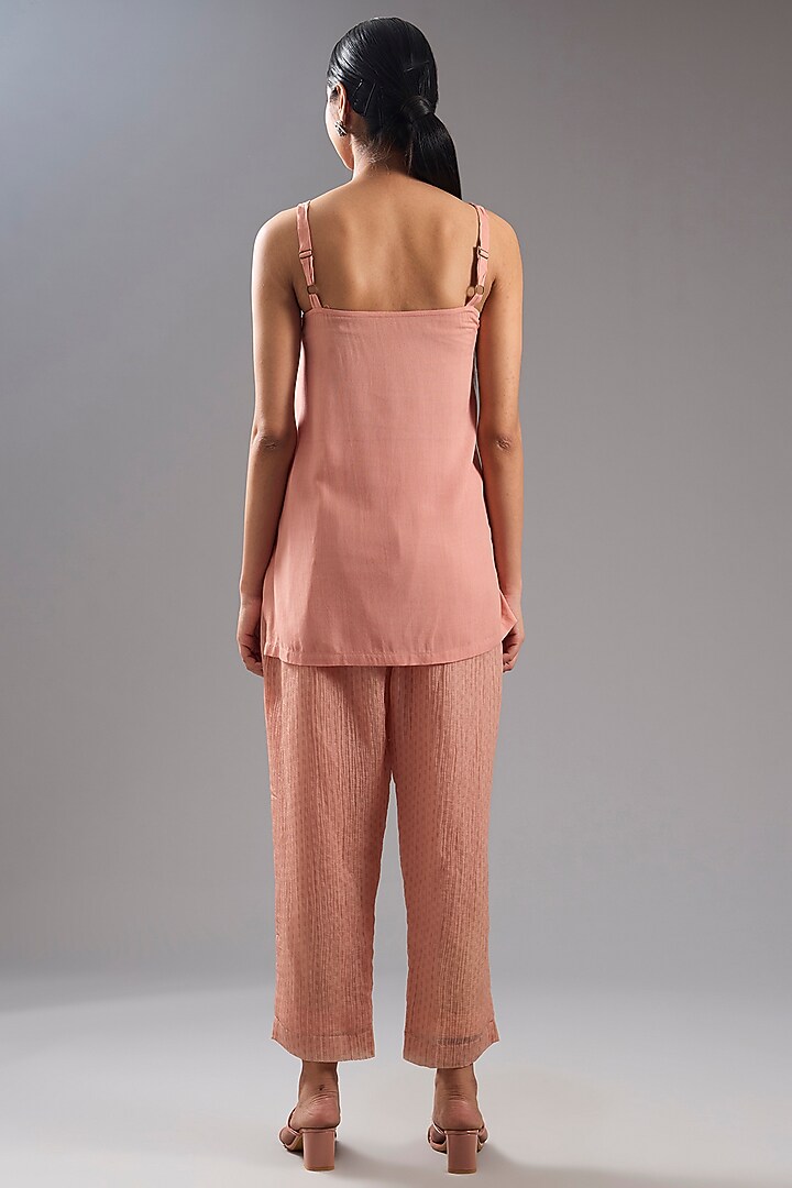 Peach Shimmer Cupro Abstract Printed Tunic Kurta Set by CLOS at Pernia's Pop Up Shop