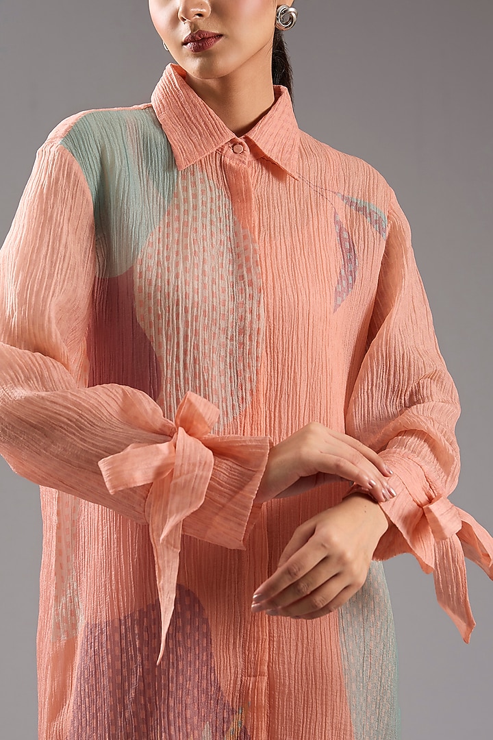 Peach Shimmer Cupro Abstract Printed Tunic Kurta Set by CLOS at Pernia's Pop Up Shop