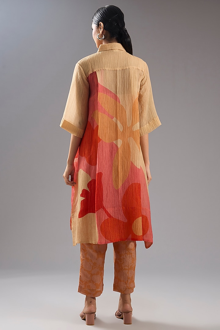 Peach Shimmer Cupro Abstract Printed Tunic Kurta Set by CLOS at Pernia's Pop Up Shop