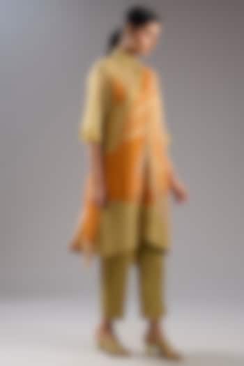 Orange Shimmer Cupro Abstract Printed Tunic Kurta Set by CLOS at Pernia's Pop Up Shop