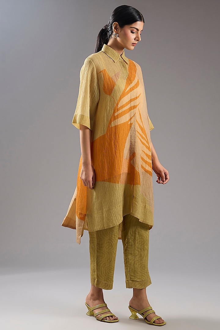 Orange Shimmer Cupro Abstract Printed Tunic Kurta Set by CLOS at Pernia's Pop Up Shop