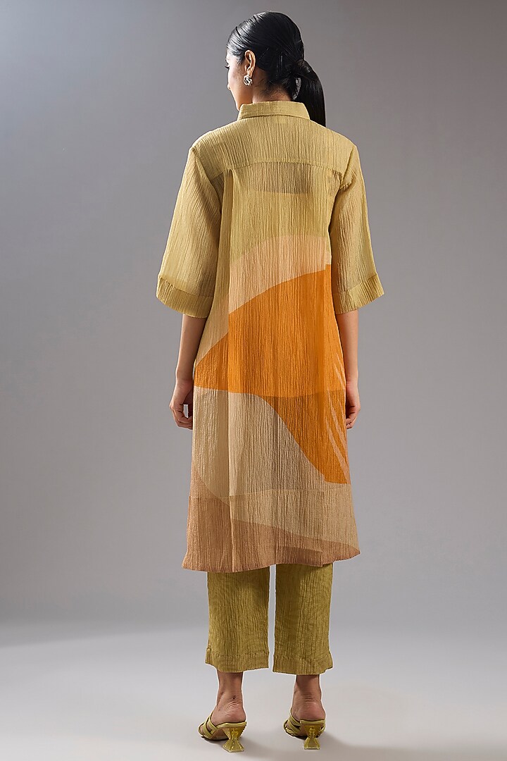 Orange Shimmer Cupro Abstract Printed Tunic Kurta Set by CLOS at Pernia's Pop Up Shop