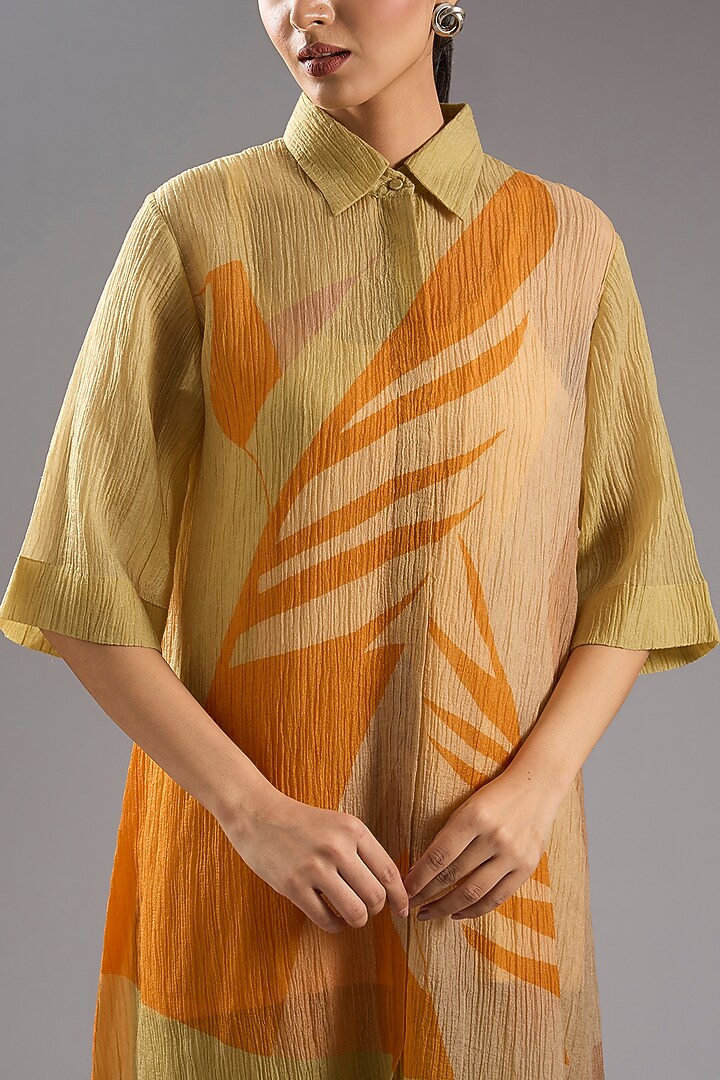 Orange Shimmer Cupro Abstract Printed Tunic Kurta Set by CLOS at Pernia's Pop Up Shop