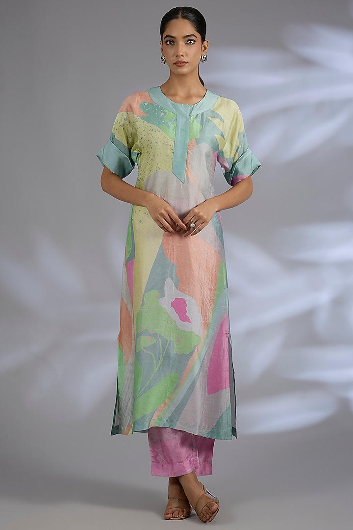 Multi-Colored Dupion Silk Kurta Set by CLOS at Pernia's Pop Up Shop
